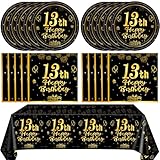 41 PCS 13th Birthday Party Decoration Black and Gold Official Teenager 13th Party Favor Plates Napkins Tablecloth Set for Teenager Boys Girls 13 Year Old Birthday