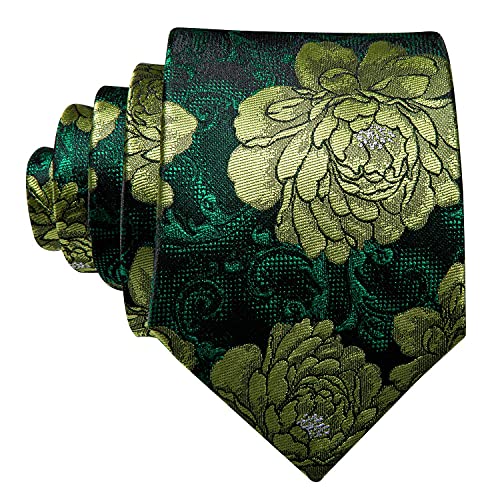 Image of Barry.Wang Flower Ties for Men Handkerchief Cufflinks Set Wedding Necktie Set Party