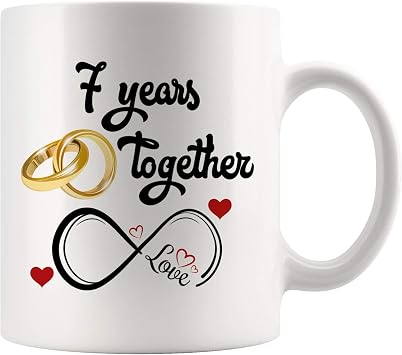 7th Wedding Anniversary For Him And Her, 7th Anniversarys For Her Him, Seventh Anniversary Mug For Husband & Wife, 7 Years Together, Married 7 Years, 7 Years Couple 11 oz