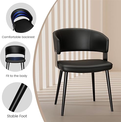 Miniatura 3 de Juego de 2 sillas de comedor modernas, cómodas sillas de comedor, respaldo curvo, marco de metal negro, para comedor, sala de estar, dormitorio,