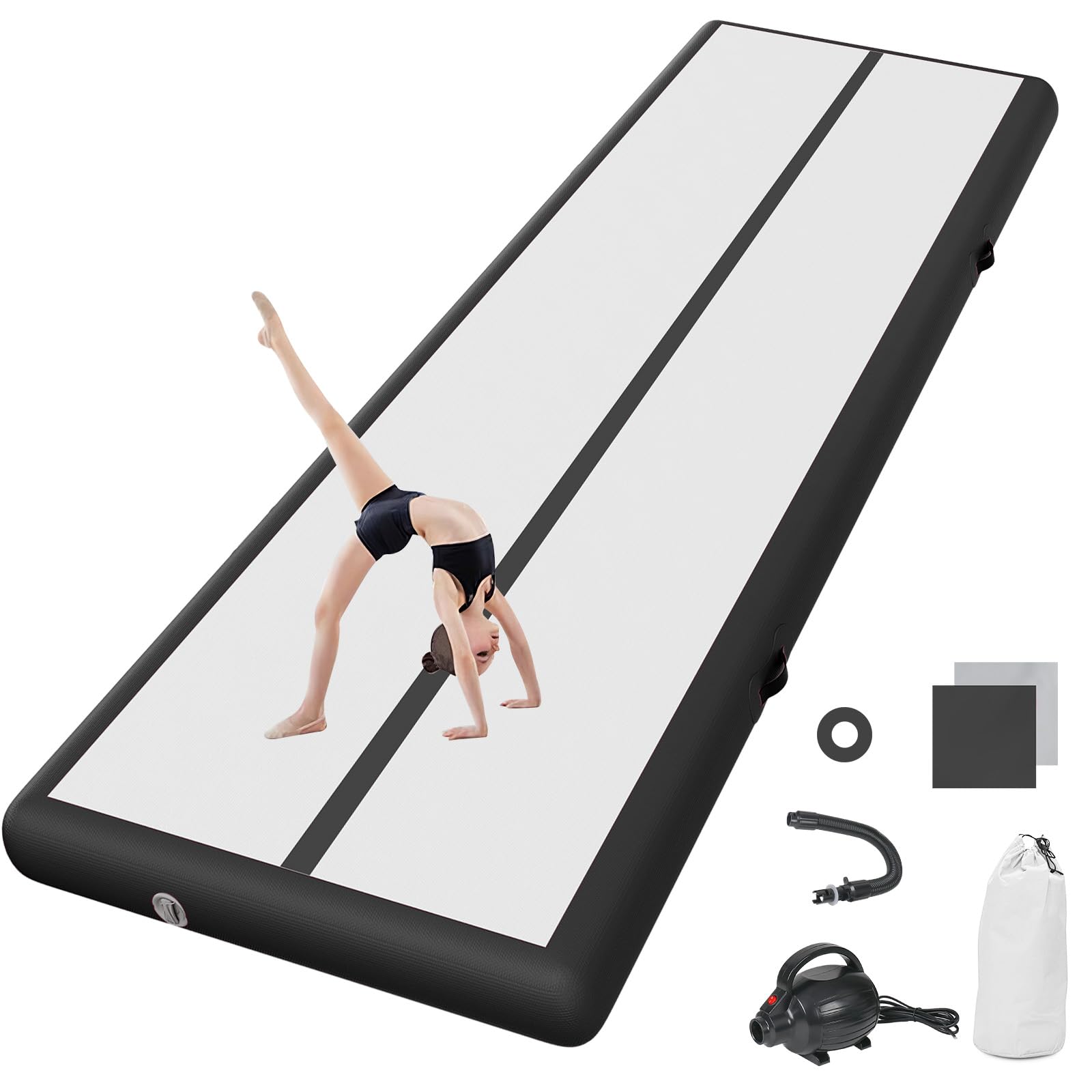 Tappetino da palestra gonfiabile, altezza 10/20 cm, lunghezza 3 m/4 m/5 m/6 m/7 m/8 m/9 m/10 m/11 m/12 m, per acrobazie, ginnastica e allenamento, con pompa ad aria