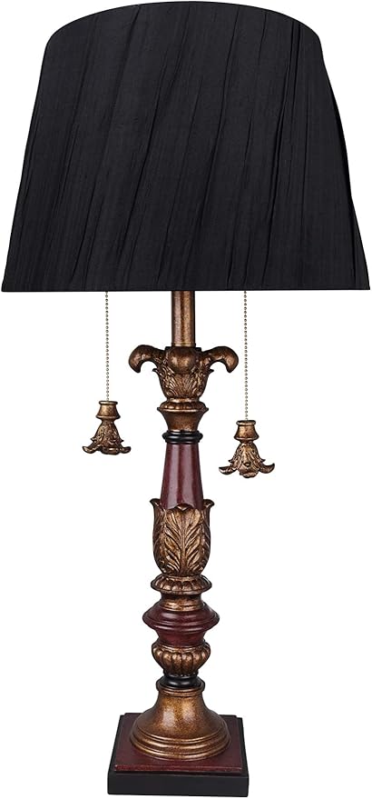 Aspen Creative Aspen Creative 40197-11, 33" High Transitional Metal & Resin Table Lamp, Antique Red & Gold and Empire Shaped Lamp Shade in Black, 15" Wide