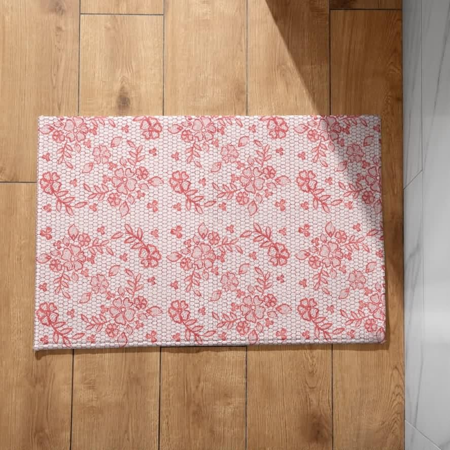 Isdreem Alfombra Interior Tienda De Campaña Alfombrilla para Baño Antideslizante Flor Alfombra para Salir del Baño Antideslizante Felpudo Interior Cocina Rosa, 45x75cm
