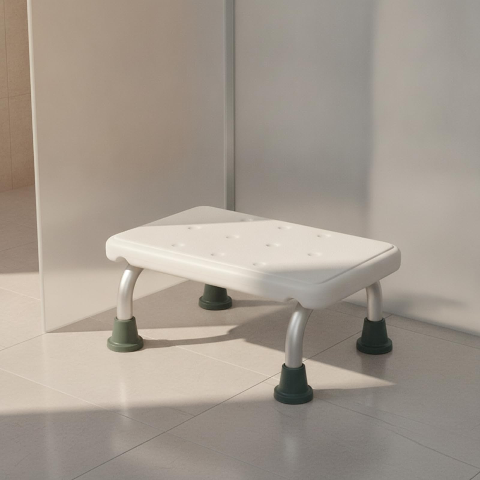 Taburete de Baño Elevado Antideslizante Escalón de Ducha Banco de Apoyo Estable con Patas con Pie Antideslizante y Superficie con Puntos de Agarre Adecuado para Ducha Lavabo Familias