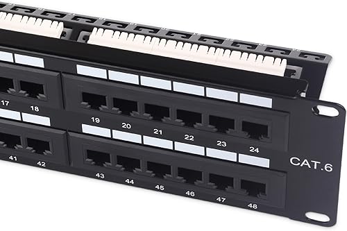 Cable Matters Panel de conexión de red de 48 puertos de 2U para montaje en rack o pared con certificación UL con barra de soporte (panel de conexión