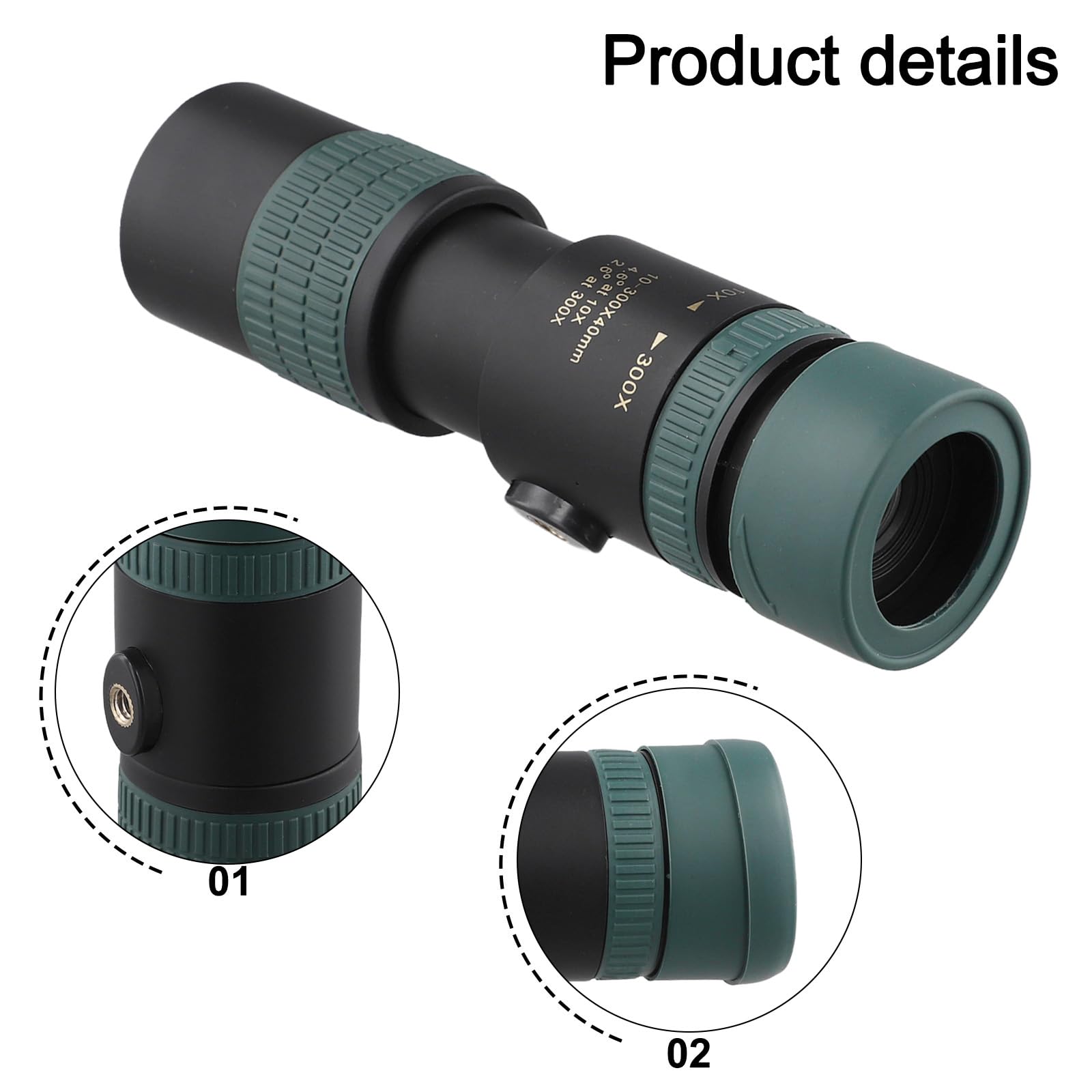 Telescopio monoculare, zoom 10-300x, potente, portatile, ad alta definizione, per esterni, retrattile, monocolo per escursionismo e campeggio (solo monocolo)
