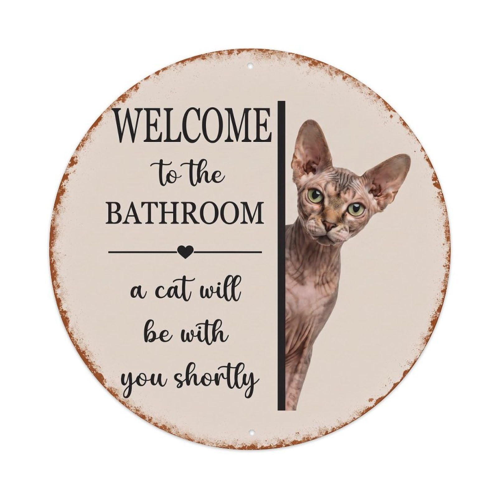 Vintage WELCOME To The BATHROOM Sphynx Cat Metal Tin Sign