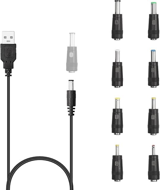 USB to DC Cable, YACSEJAO 5V DC 5.5 x 2.1mm Jack Plug Power Cable Universal Charger Plug with 8 DC Adapter Connectors for Router,Mini Fan,Speaker and More Devices