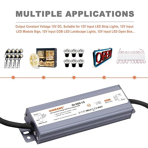 Miniatura 7 de 60W IP67 impermeable voltaje constante LED controlador fuente de alimentación transformador, 100-240V AC entrada universal con enchufe, salida 12V