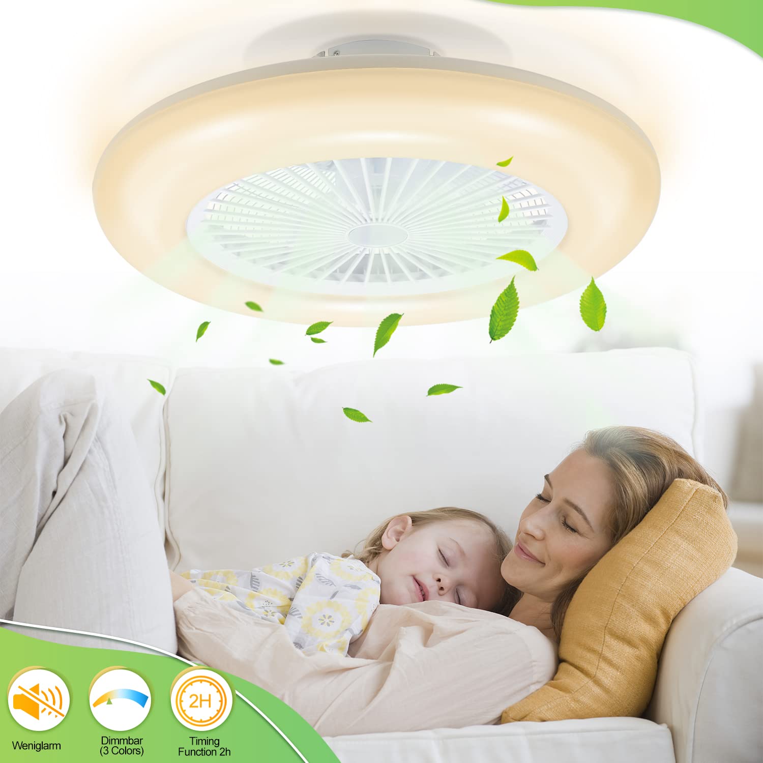 Daromigo 80W Ventilatore da soffitto con luce telecomando e APP, Modalità Estiva e Invernale, Dimmerabile LED Plafoniere mit 6 Velocità Della, 3 Light Color Change und Timer
