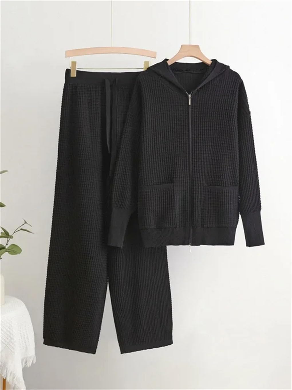 Conjunto deportivo de dos piezas para mujer: cárdigan con capucha y cremallera, a mujer: cárdigan con capucha y cremallera, pantalón deportivo informal de cintura alta y pantalón de chándal.