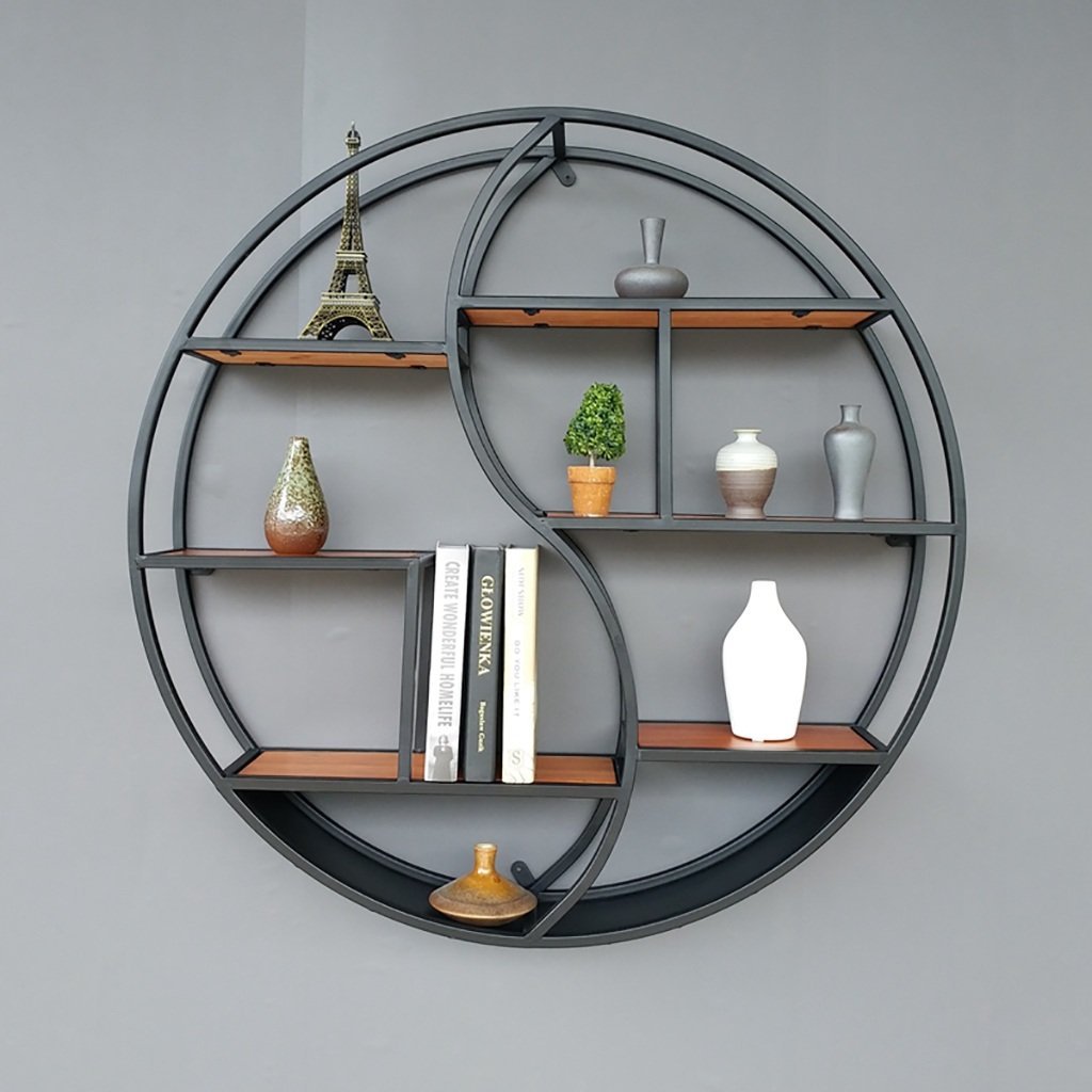 GJ-zsj Floating Shelves Wall shelf Circular Wall hanging Iron art Industrial wind Wall decoration Shelf restaurant Home Cafe Decorative Accessories (Size : 68cm)