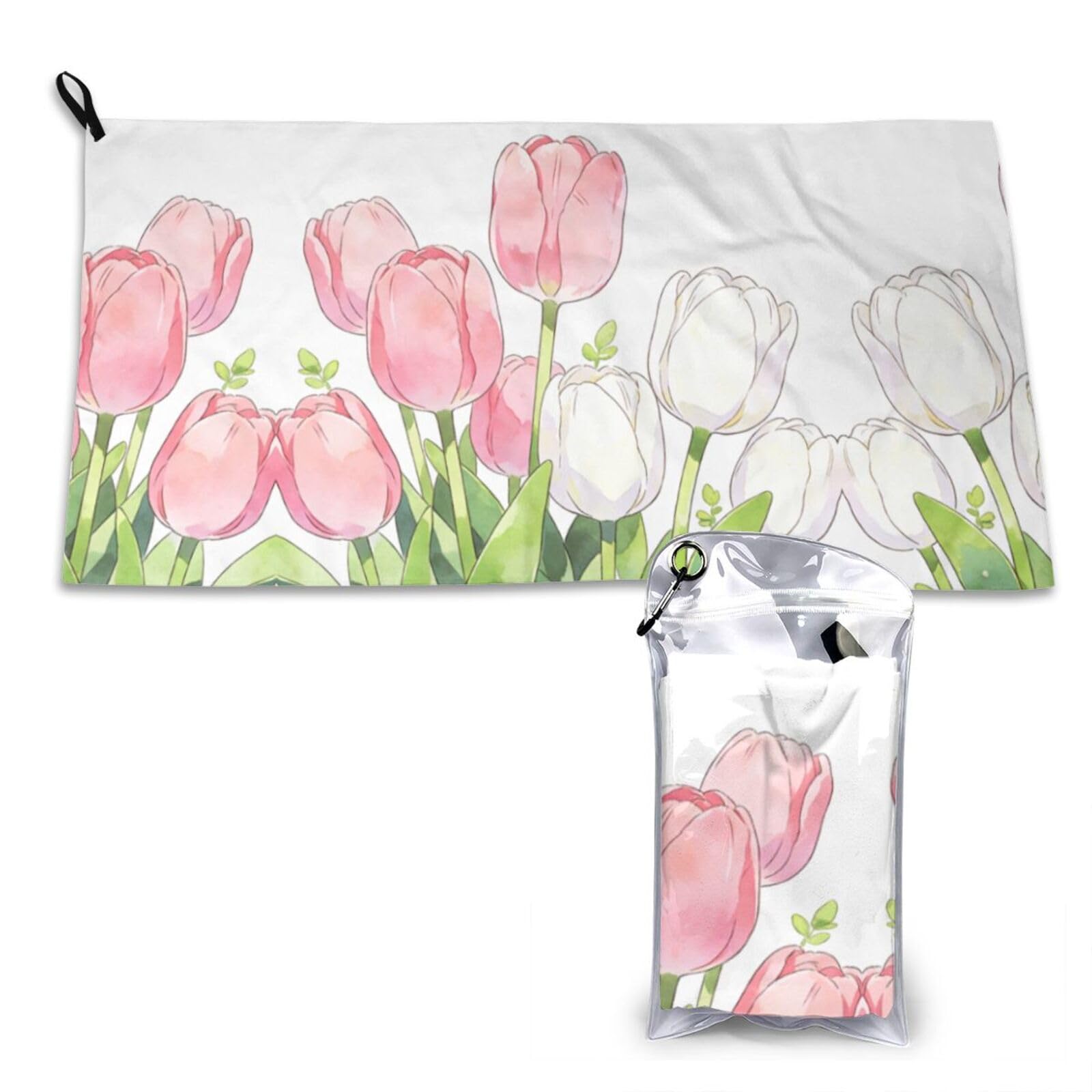 DUYKIMQW Pink & White Tulips Bouquet Print Quick Dry Towel 16x31.5in White