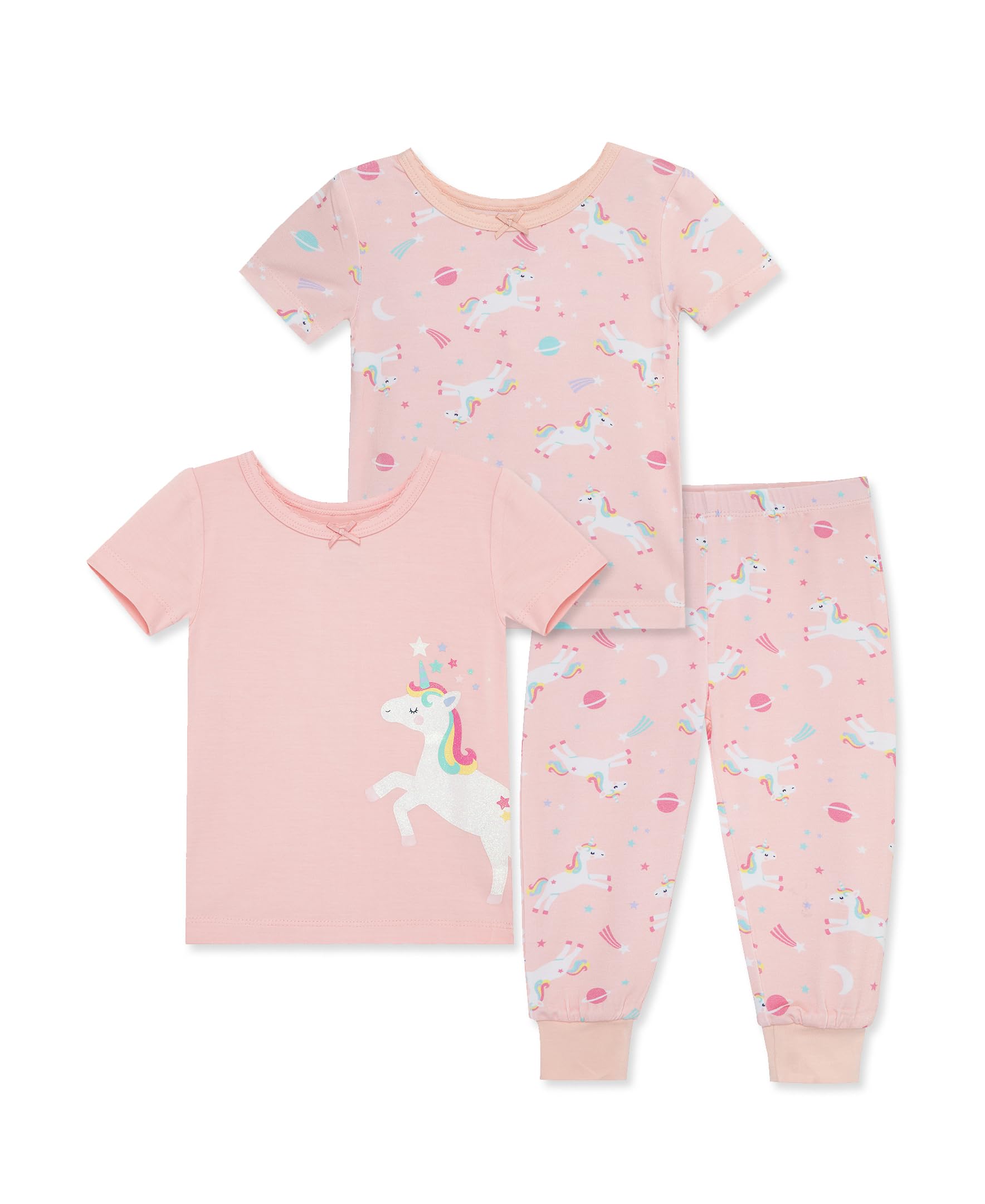 Little Me Clothes for Baby Girls' Unicorn 3-Piece Pajamas, Rose Pink, 24 Months