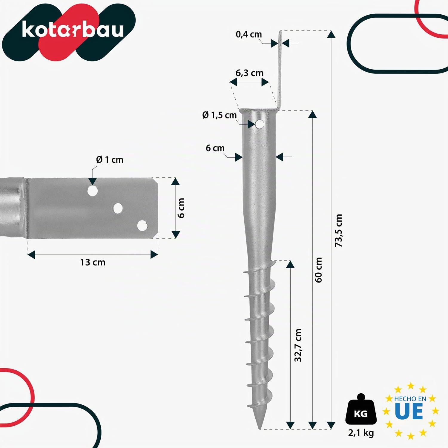 KOTARBAU® 4 soportes para postes L para atornillar, L 735 mm, acero galvanizado, manguito de impacto, base de poste, base en L, anclaje de tierra, ancla, poste de madera, valla de jardín