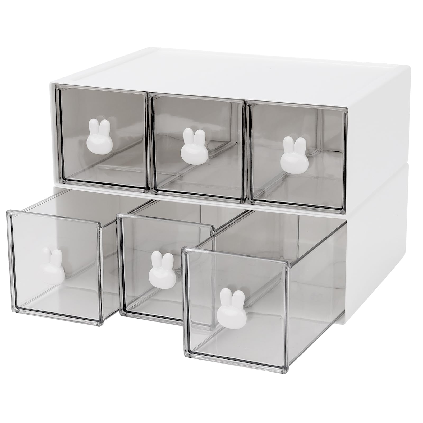 SINJEUN 2 scatole da tè impilabili da 23 x 17 x 8 cm, con 3 cassetti, in plastica con adesivo, scatola per tè, caffè, cucina, bagno, ecc