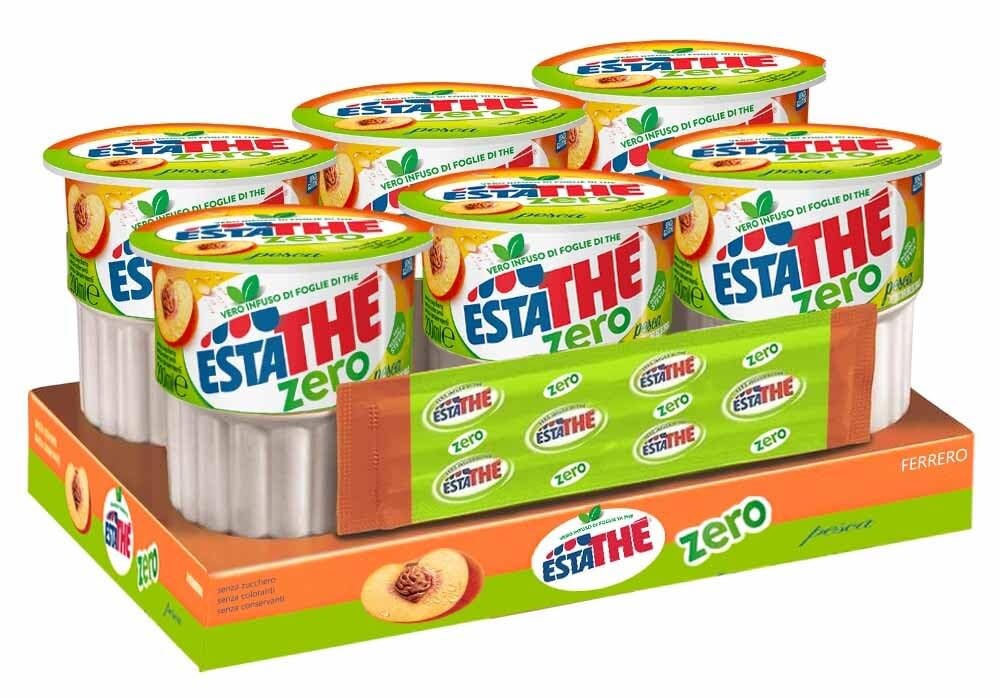 Thè Pesca Zero Bevanda con Infuso Vero di Foglie di Thè a Pesca Senza Zuccheri in Brick per estathe 6x200ml [BOX con 6 Confezioni]