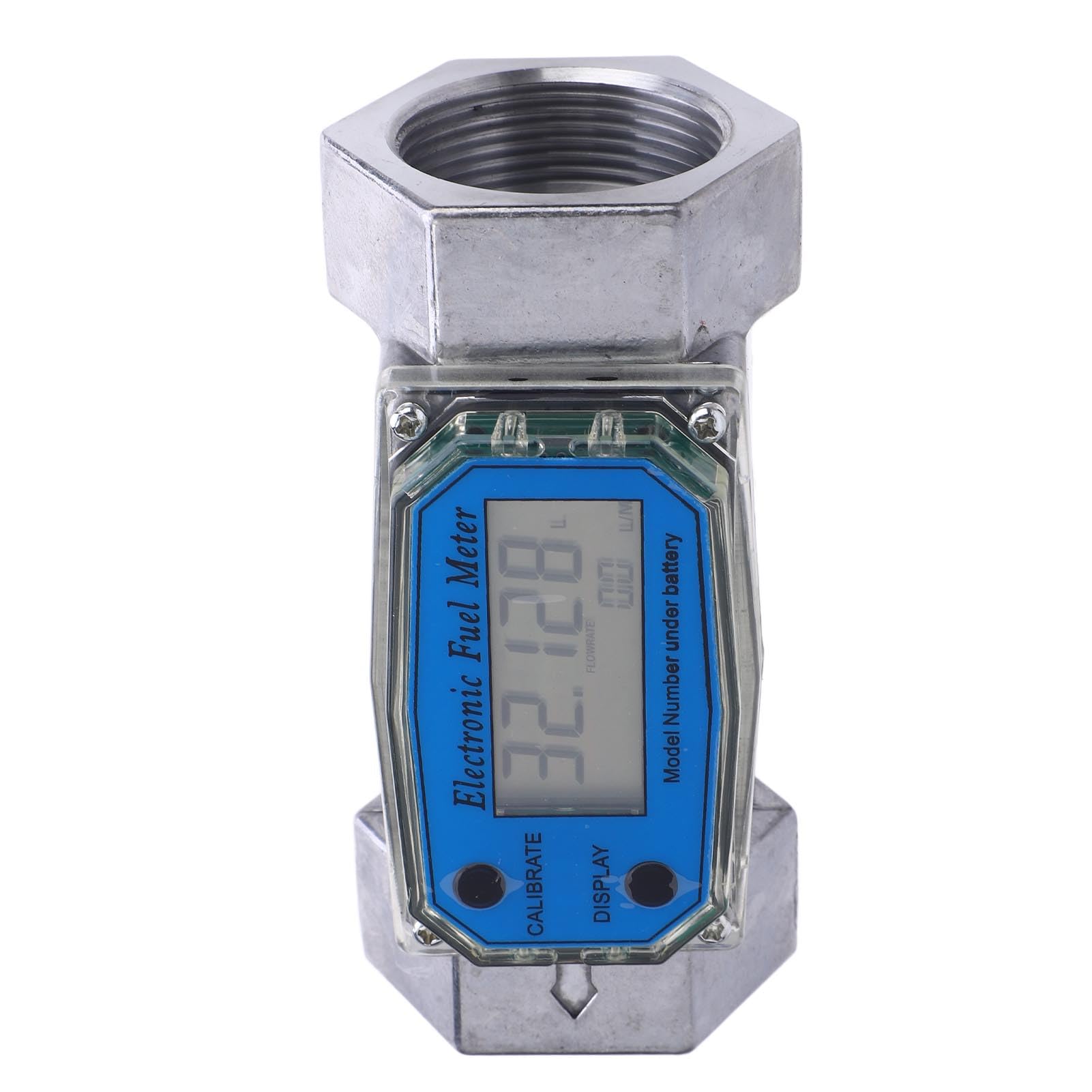 Generic Caudalímetro de Turbina Digital de Metal Duradero, Alta Precisión, GAL QTS PTS L, Medida, Gasolina, Agua, Fluidos (45mm)