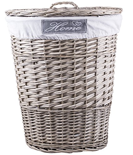 BASIC HOUSE Grey Oval Matt Wicker Laundry Basket Cotton Lining With Lid-Multi Colors Available BASIC HOUSE Grey Oval Matt Wicker Laundry Basket Cotton Lining With Lid-Multi Colors Available