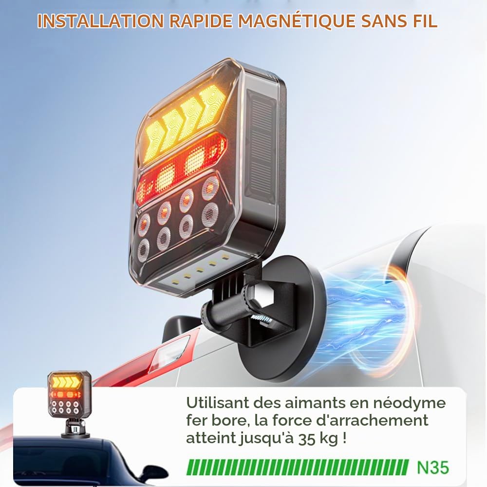 Ensemble Feux Arrière LED Magnétiques Bluetooth 12V/24V, Rechargeable Solaire, Autonomie 20h+, Étanche IPX6, pour Remorque Légère/Lourde, Semi-remorque, Tracteurs et Véhicules de Secours