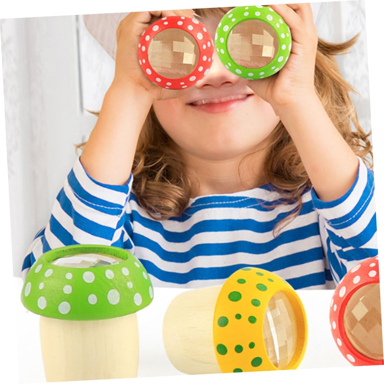 VANZACK 2Pcs Kaleidoscope Educational Wooden Mushroom Design Smooth Polished Finish Interactive Present for Inspire Curiosity and Imagination for Learning and Play