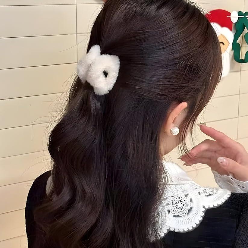 Image of Fluffy Hair Claw Clip for Women and Womens, Non Slip Plush Hair Clutcher, Cute Fur Hair Accessory for Daily Hair Styling, Mix Color, 6 Piece