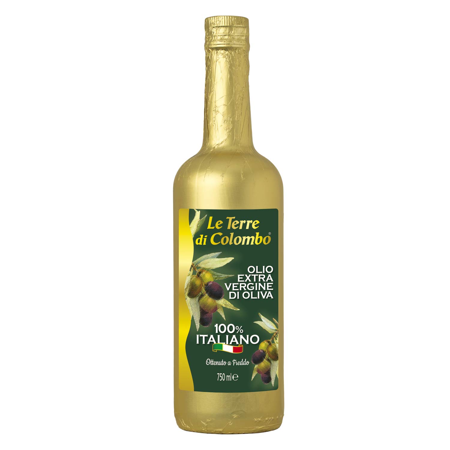 100% Italian Extra Virgin Olive Oil - Gold-Wrapped Bottle - 0.75 L