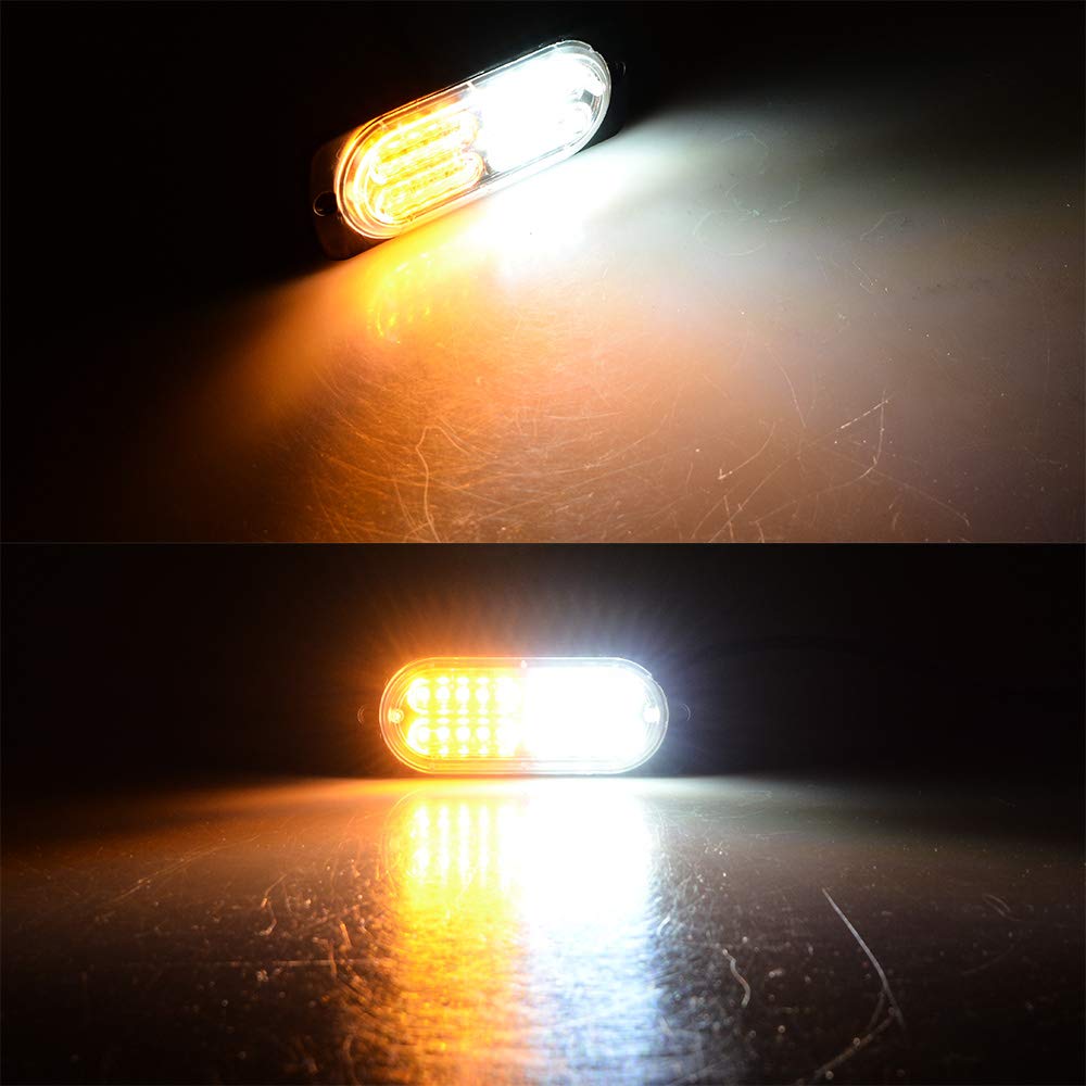 20-LED Caution Emergency Beacon Warning Hazard Flash Strobe Light Compatible with Car POV Construction Tow Truck Van Vehicle (2Pcs, White Amber)
