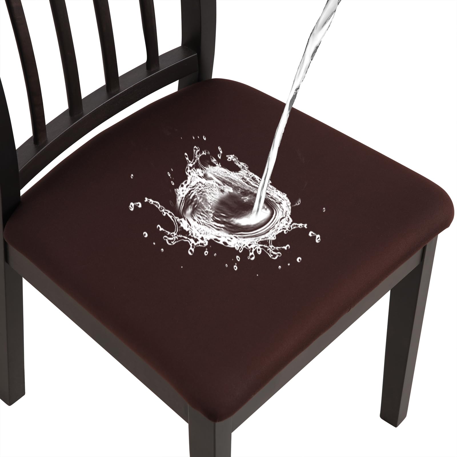 YISUN Waterproof Seat Covers for Dining Room, Stretch Removable Washable Chair Seat Slipcovers Protector, Kitchen Chair Seat Covers with Elastic Ties and Button (4, Chocolate)
