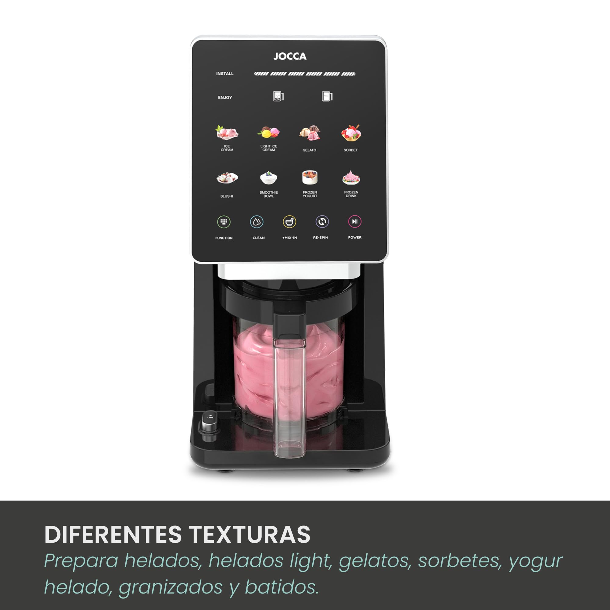 JOCCA - Gelatiera multifunzione con 11 programmi, funzione di pulizia, elaborazione rapida, display LED touch, prepara fino a 1,95 l di gelato con i suoi 3 contenitori
