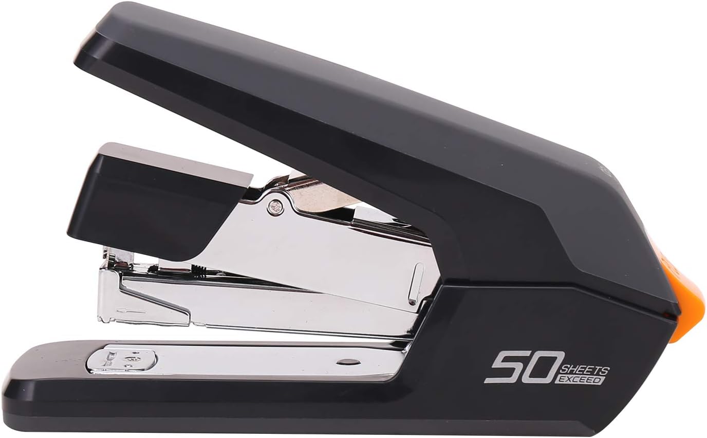 Deli Effortless Desktop Stapler, Heavy Duty Stapler, 40-50 Sheet Capacity, One Finger, No Effort, Includes Staples & Staple Remover, Black