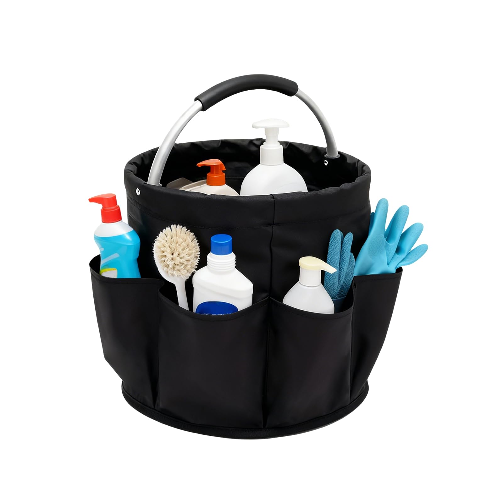 Organizer detersivi, borsa pieghevole per la pulizia, cestino per la da 17 litri con manico e 6 scomparti, borsa portatile per la pulizia contenitore per bagno soggiorno giardino (28x28 cm) - 1