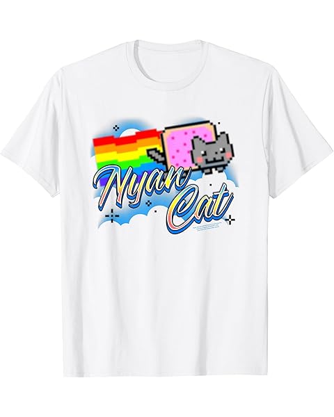 Nyan Cat Airbrush Style Rainbow Clouds Internet Meme T-Shirt