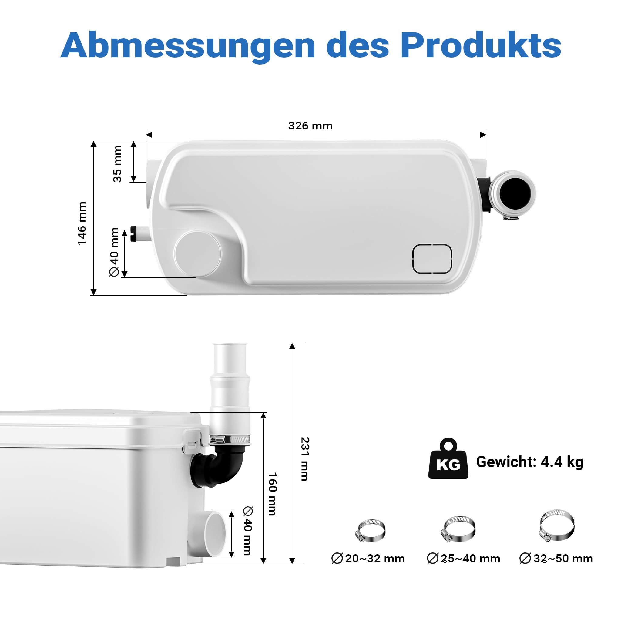 XPOtool 3/1 Kleinhebeanlage 250 W mit 3 Einlässen, Hebeanlage bis 8,5 m Höhe, Abwasserhebeanlage z. B. für WC und Dusche, kompakte Fäkalienhebeanlage