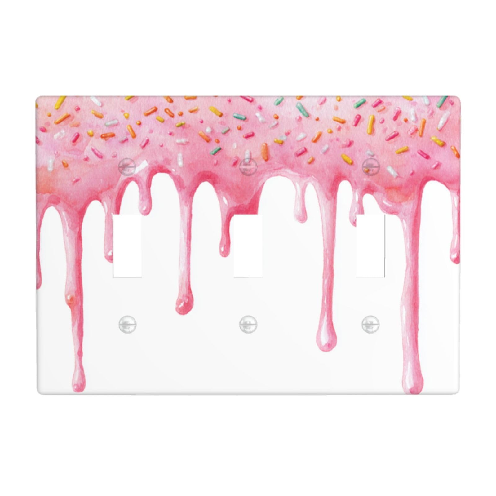 Watercolor Pink Icing Dripping Light Switch Covers 3 Gang Triple Toggle Wall Plate Switchplate Electrical Faceplate for Bathroom Kitchen Bedroom Decor
