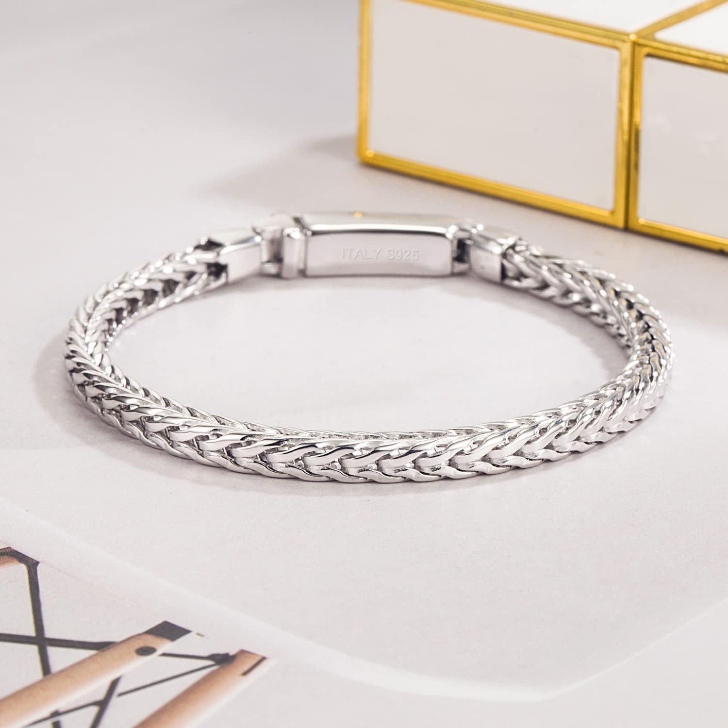 Dankadi Bracciale cubano Chopin sottile larghezza 4 mm in argento Sterling 925, catena a maglia fine stile rock, punk, hip pop serpente, regalo di gioielli festa di compleanno per uomo e donna