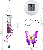 Vista 6 de Carillón de viento solar con mariposas, regalos para mamá y mujeres, carillón de viento LED brillante con cambio de colores para exteriores con 4
