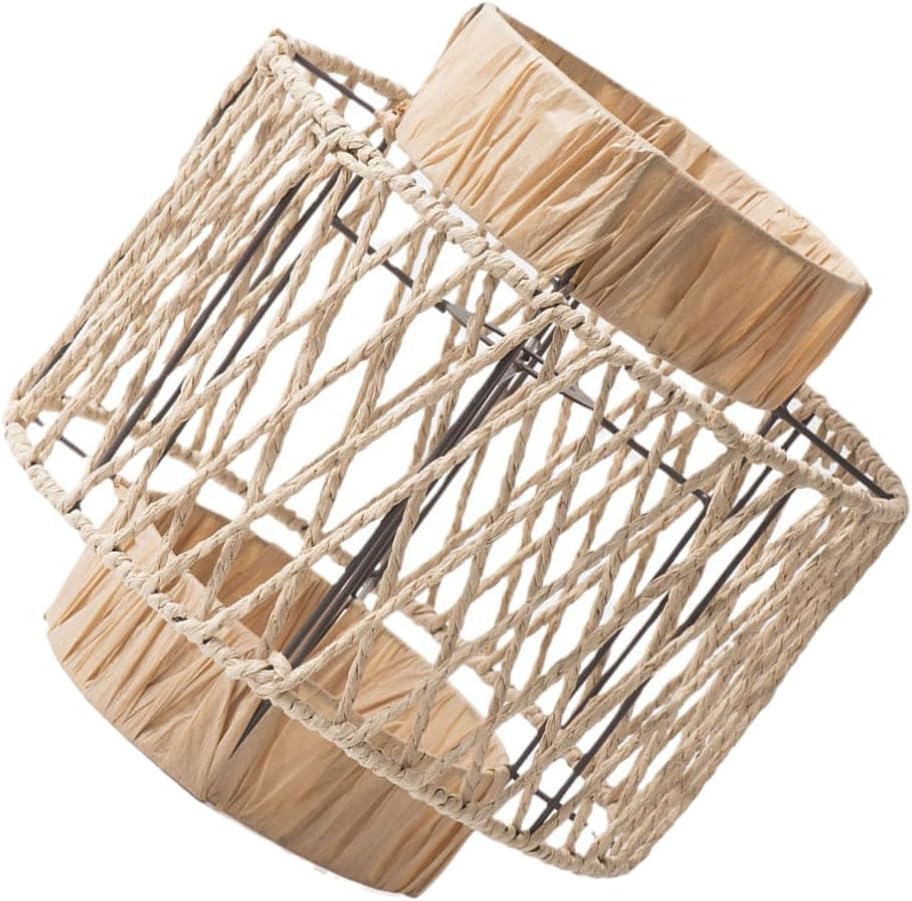 PRETYZOOM Handwoven Paper Rope Pendant Light Cover Vintage Woven Lampshade Replacement for Ceiling Lights Decorative Hanging Shade for Bedroom Living Room and Restaurant