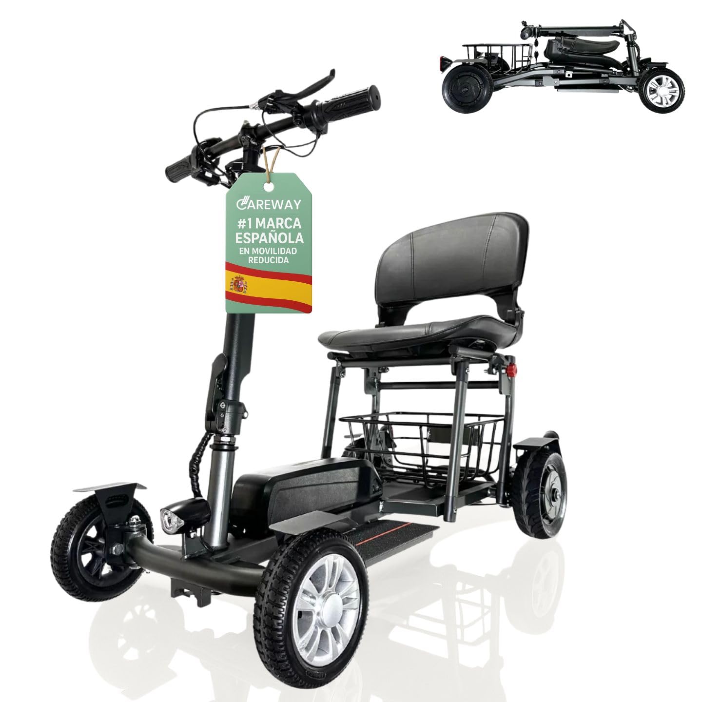 Silla de Ruedas Eléctrica - Scooter Eléctrico Plegable Auton 25Km Motor 300W - Movilidad Reducida - Scooter Eléctrico Minusválidos con Canasta Ideal Viaje Avión - Certificación IATA | CAREWAY