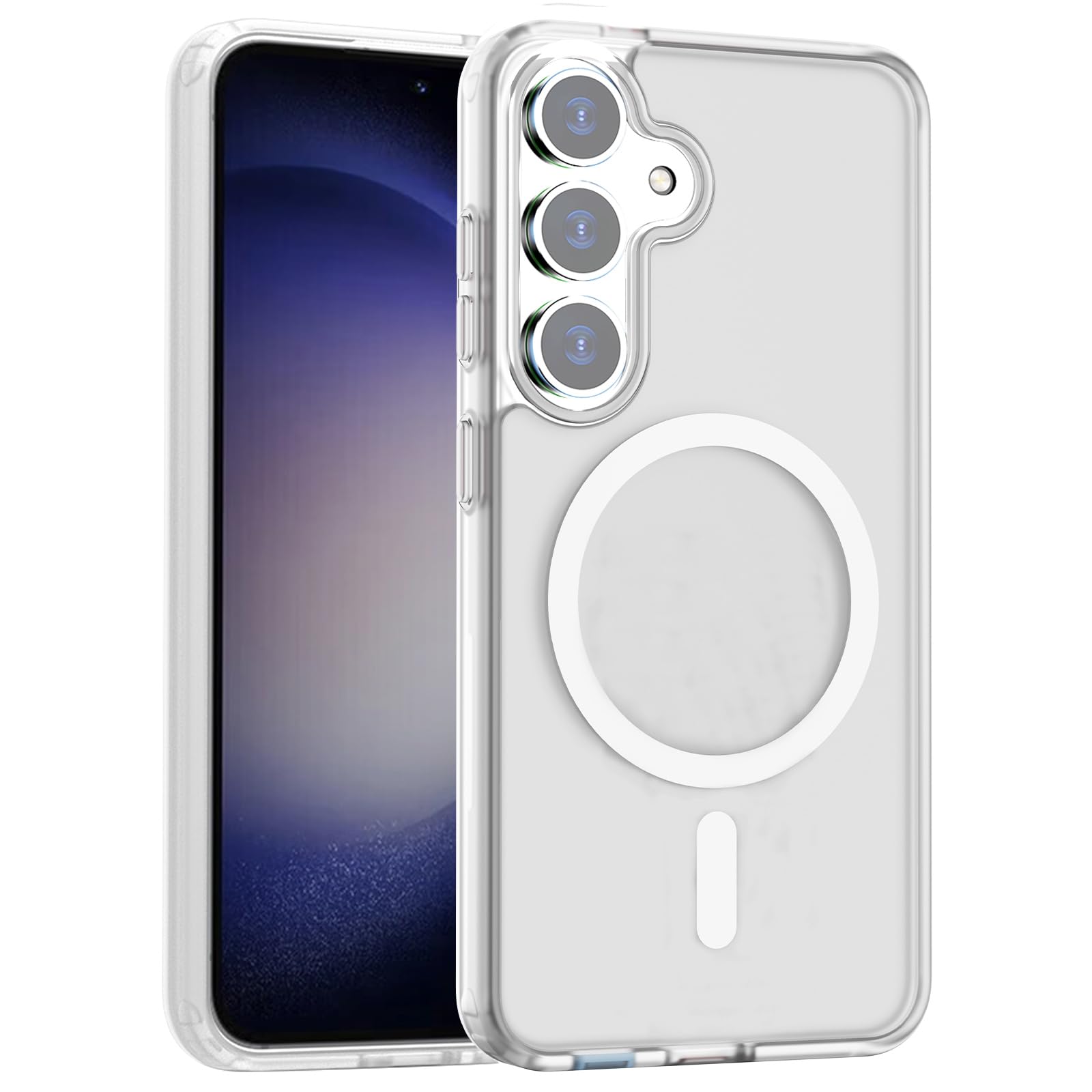 Hualele Magnetic for Samsung Galaxy S24 FE Case, Compatible with MagSafe, Military Grade Dropproof Translucent Matte Hard Back Soft Edge Slim Protective for Samsung S24 FE 5G Case,Frosted Clear