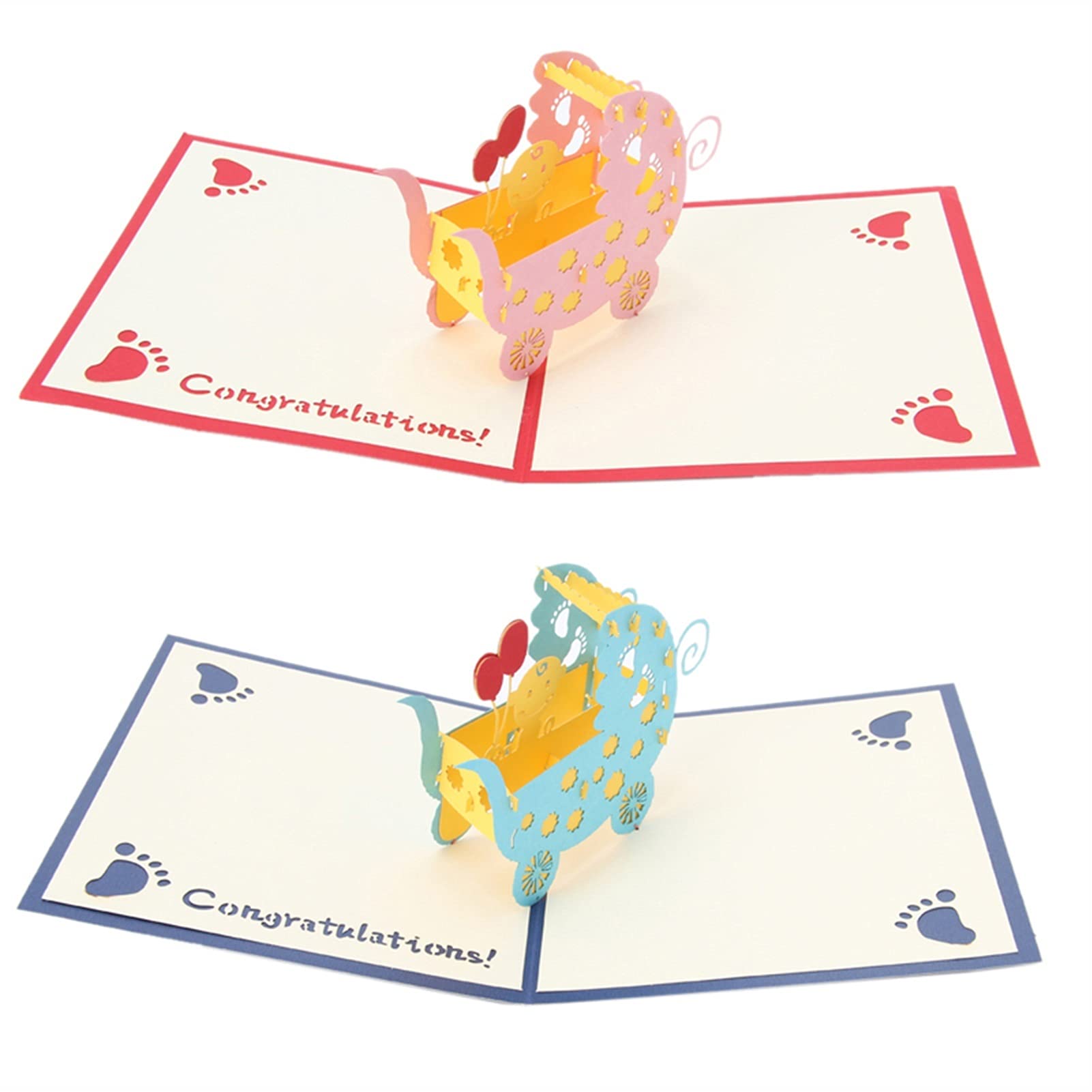 Kartka ślubna Wózki dziecięce 3D Kartka z życzeniami Pop-Up Paper Cut Pocztówka Prezent urodzinowy Stwórz szczególnie ciepłą chwilę Zaproszenia na kartkę z życzeniami (kolor: różowy, rozmiar: 8 szt.)