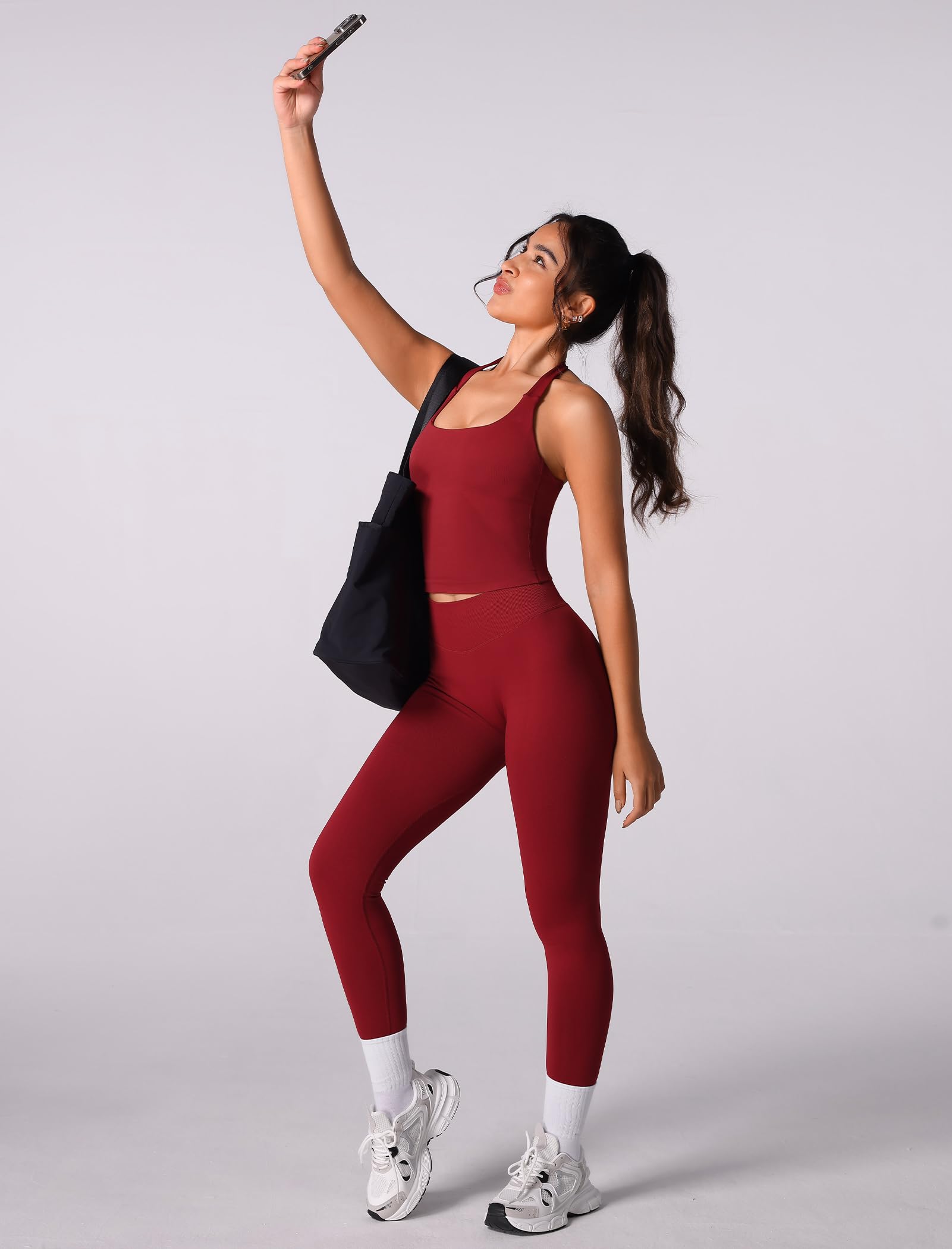 Odizli Sport Set Damen Neckholder Top mit BH + High Waist Leggings Outfit Fitness Gym Yoga Sportset