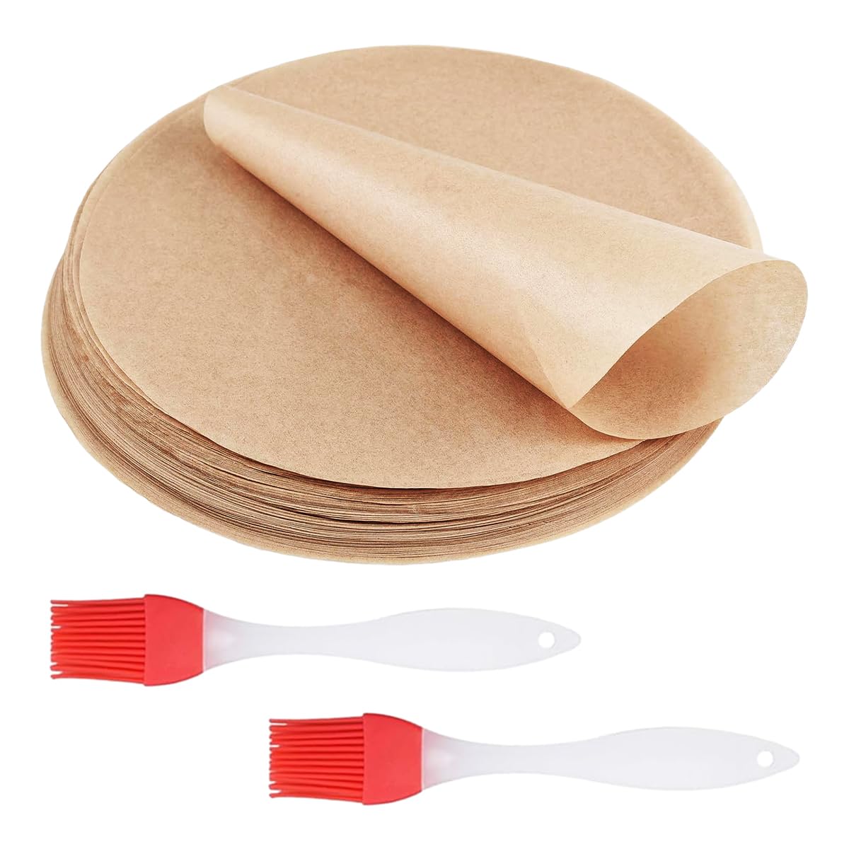 100 Piezas Papel de Horno Redondo para Freidoras de Aire, Sartenes, 30 cm | Ronda de Papel para Hornear para Pasteles, Papel Air Fryer Redondo con Dos Cepillos, Antiadherente, Resistente al Calor