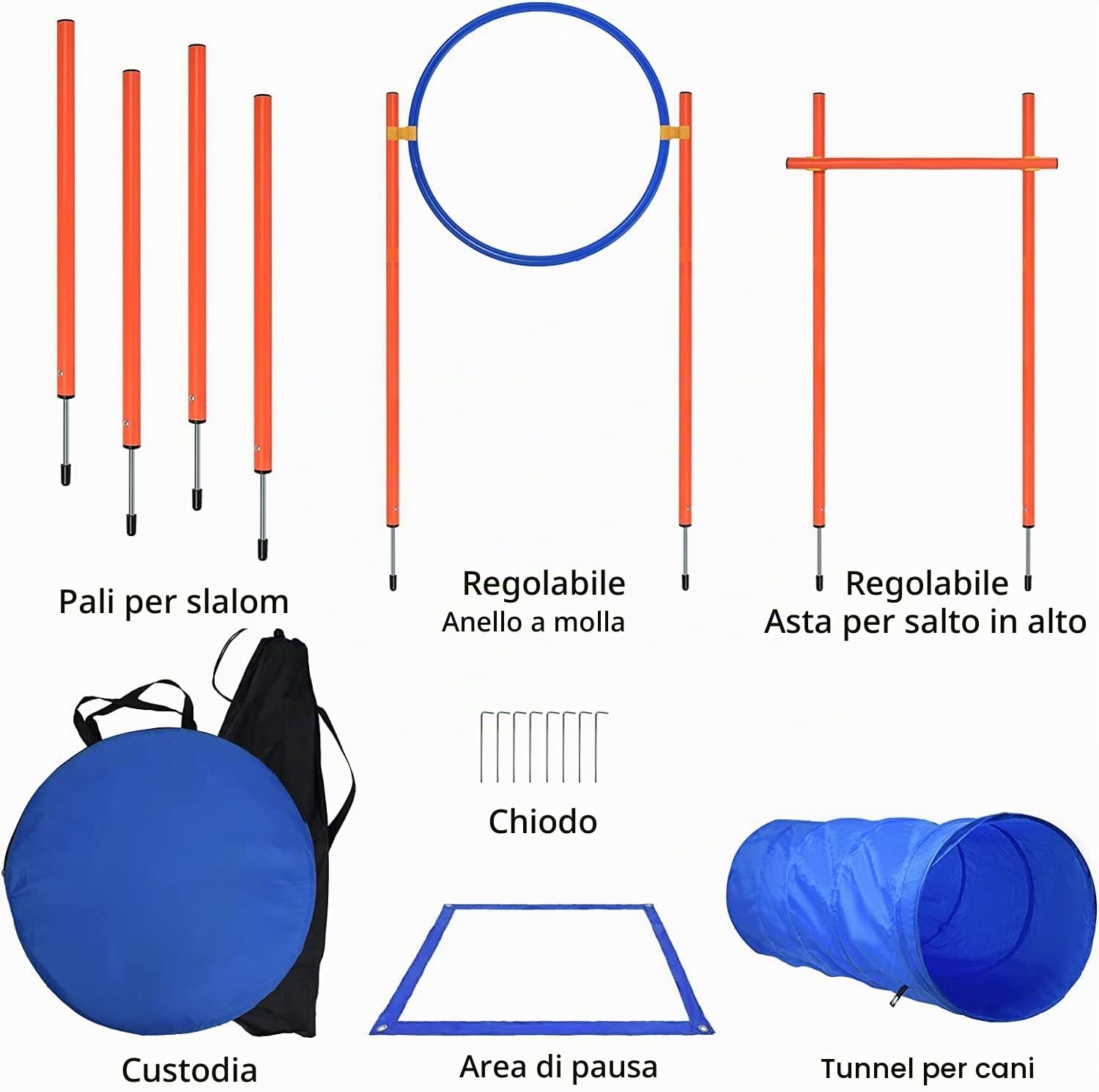ACXIN Agility Set di attrezzature per cani, ostacoli con tunnel per cani, asta per saltare e ostacoli regolabile in altezza, set di agilità per cani, giochi interessanti