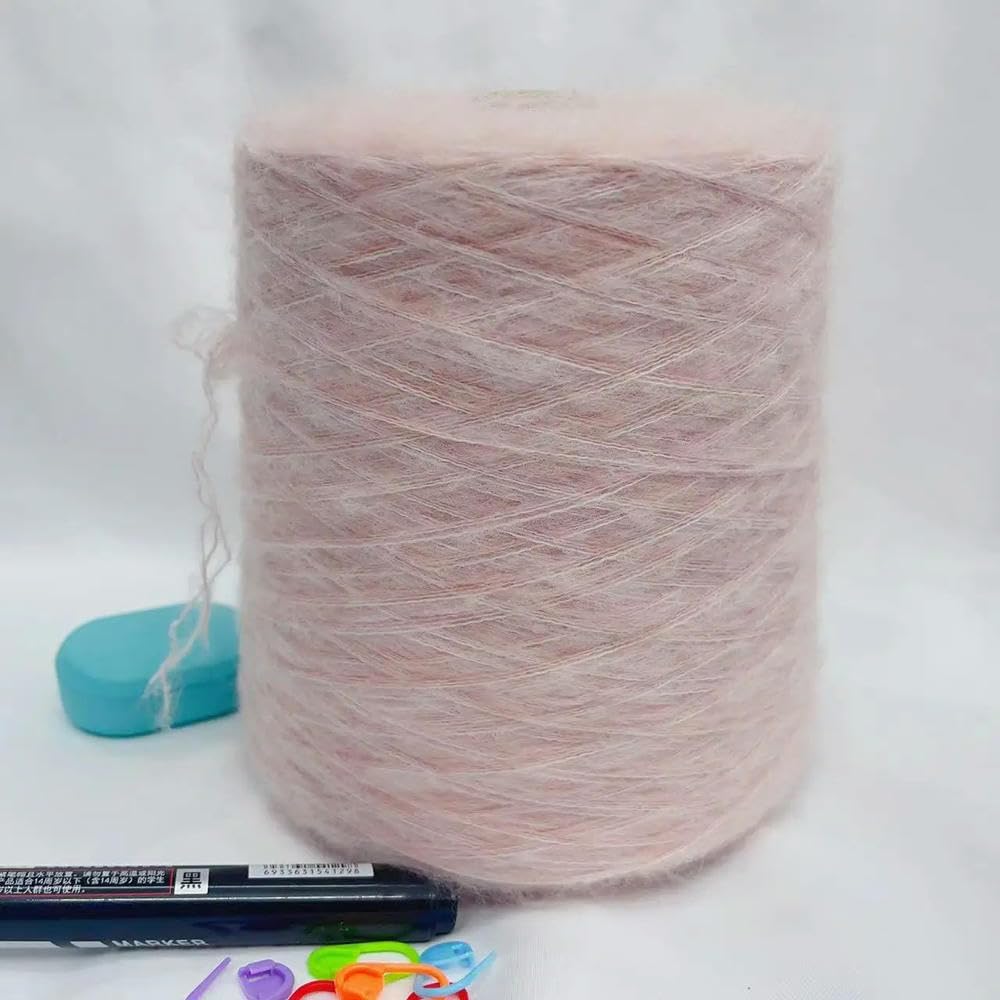 Hand Knitting Hilo， Hilo de Mohair de ganchillo a mano, 500g, for tejer suéteres, abrigos, guantes, chales, cálido, suave, agradable a la piel, hilo de lana de pelusa largo, cómodo(3ply White Red)