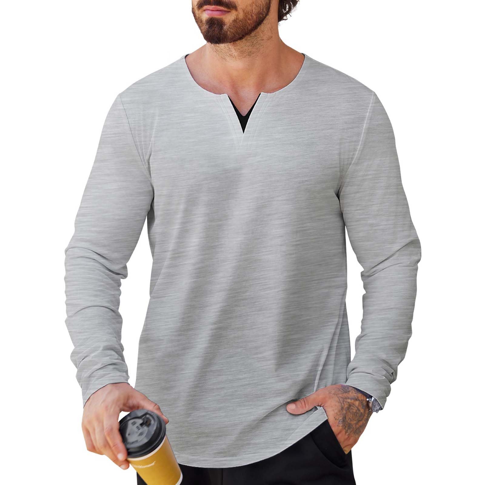 Mancozy Mens V-Neck T Shirts Casual Fashion Longline Shirt Tee for Men