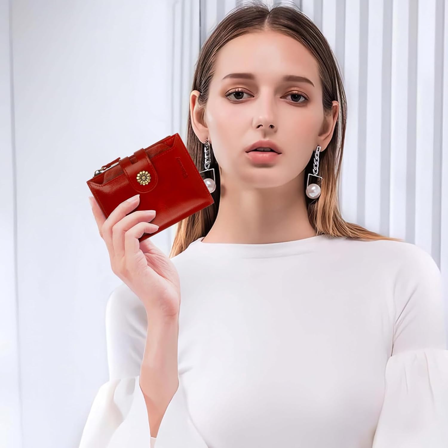 Leather Wallet Women,RFID Blocking Womens Wallet Bifold Compact Card Holder Small Wallet for Women with Removable ID Window Winered - Image 8