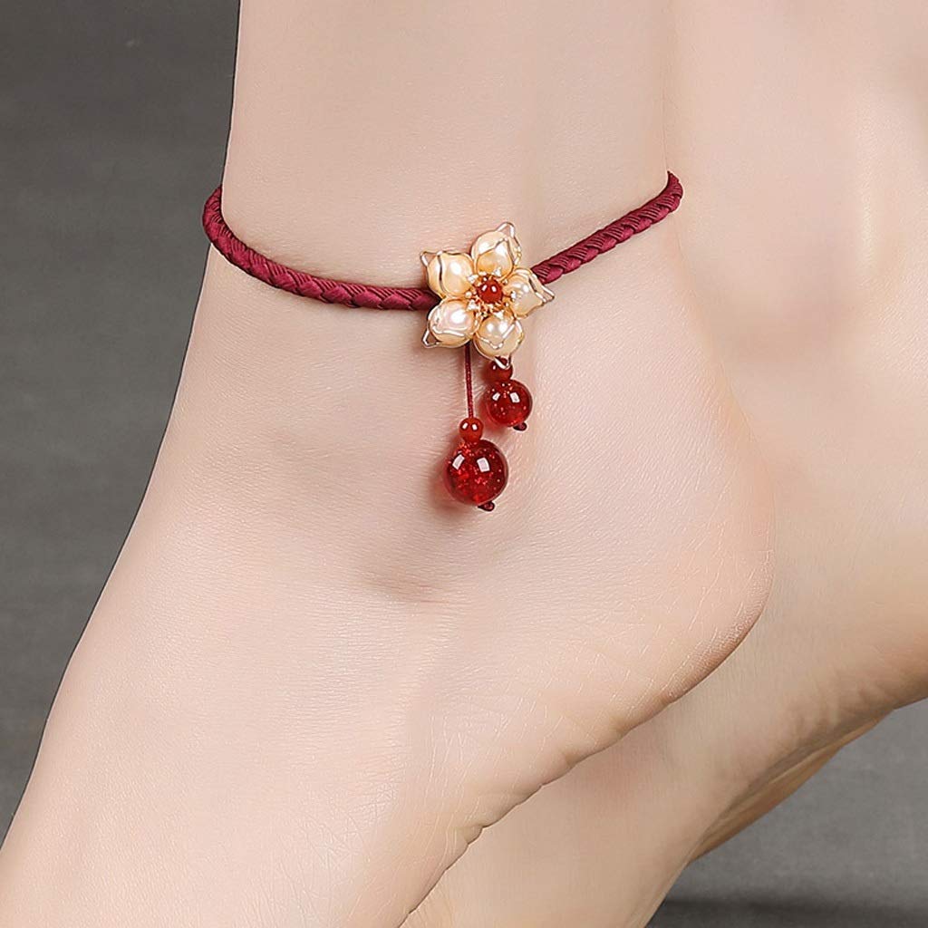 Cavigliere Cavigliere da Donna Accessori per Piedi Floreali squisiti ed Eleganti Braccialetti alla Caviglia con Perle Vintage Cavigliere da Spiaggia estive Adatto per Regali Cavigliere da Donna