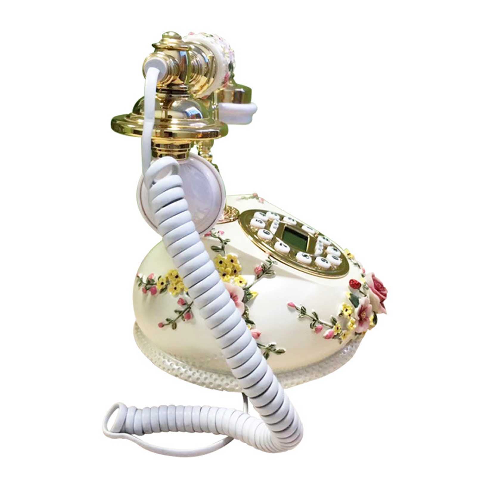 Telefono Fisso Bianco con Decorazioni Floreali, Telefono Fisso da Ufficio, Telefoni Fissi Decorativi per La Casa, Telefono da Ufficio per L'Arredamento Dell'Ufficio