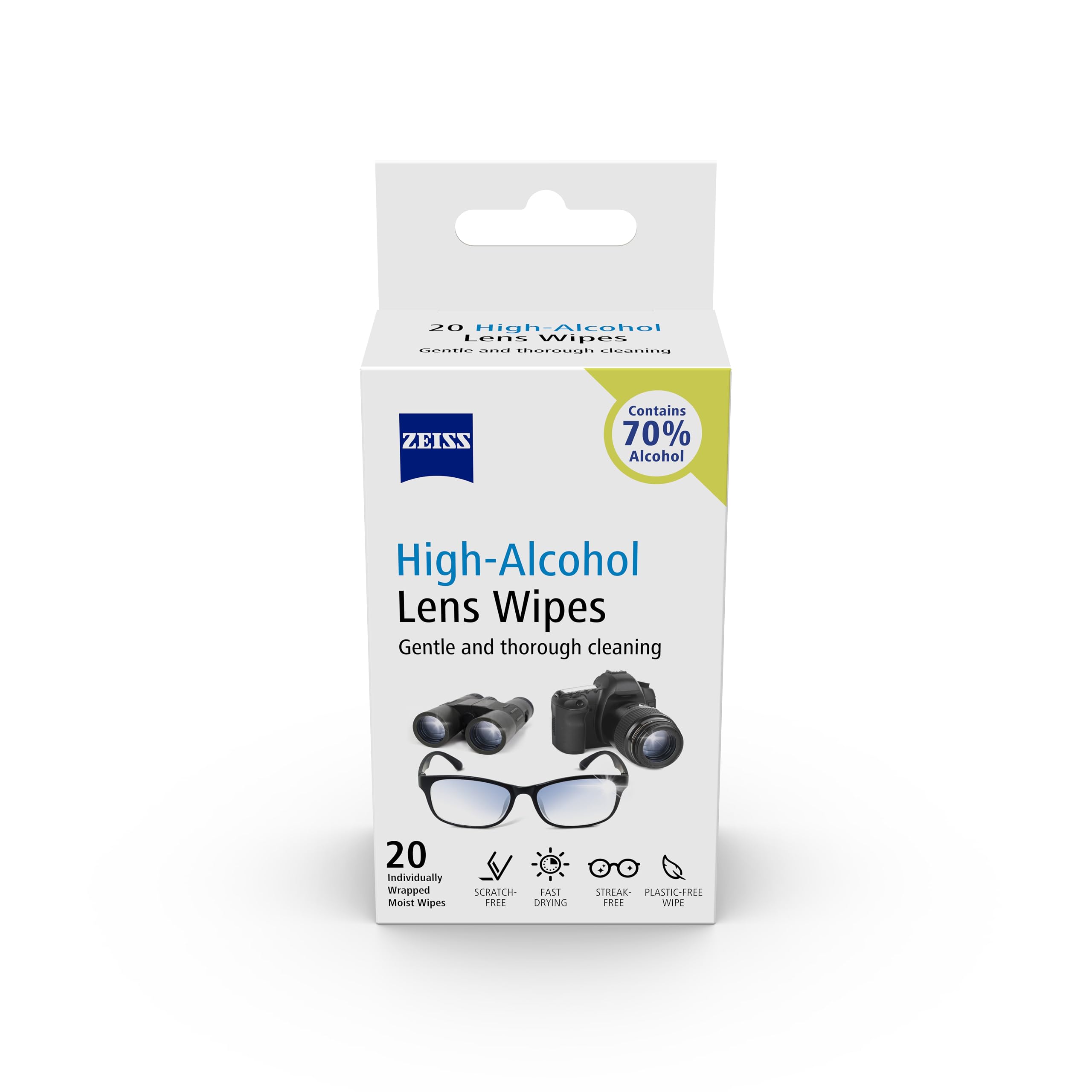 ZEISS Lens Wipes 20 Count- 70% Alcohol| Lens Cleaner - Perfect for Spectacles, Eyeglasses, Sunglasses, Camera Lenses, Binoculars and all other lenses